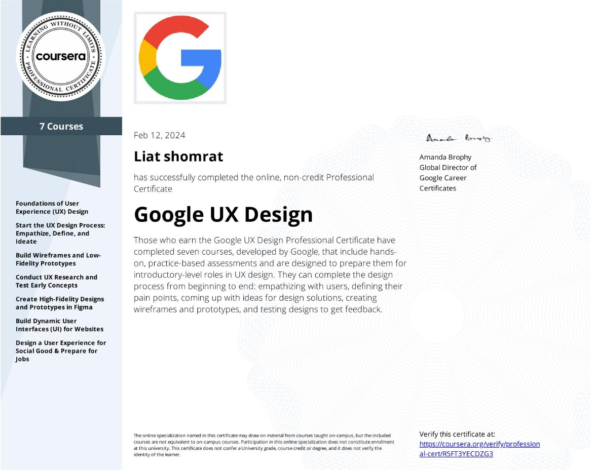 Specialization Certificate Google UX Design